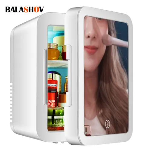 LED 조명 거울이 있는 미니 메이크업 냉장고, 휴대용 화장품 보관 냉장고, 쿨러 및 워머 냉동고, 가정용 자동차 이중 용도