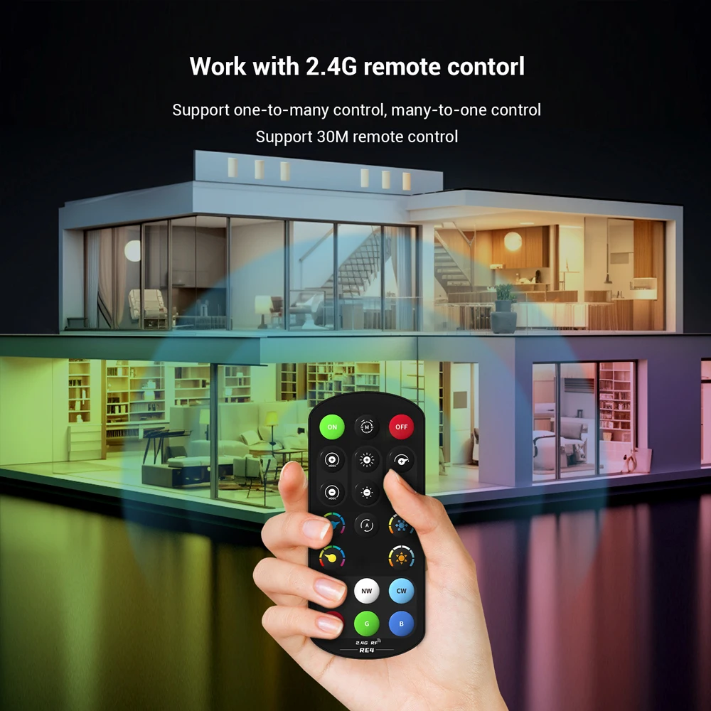 RF Remote Control 12V 5050 RGB+CCT LED Strip 1m 2m 3m 4m 5m Colorful Flexible Dimmable Cabinet Bed Room Lighting Decor Full Kit