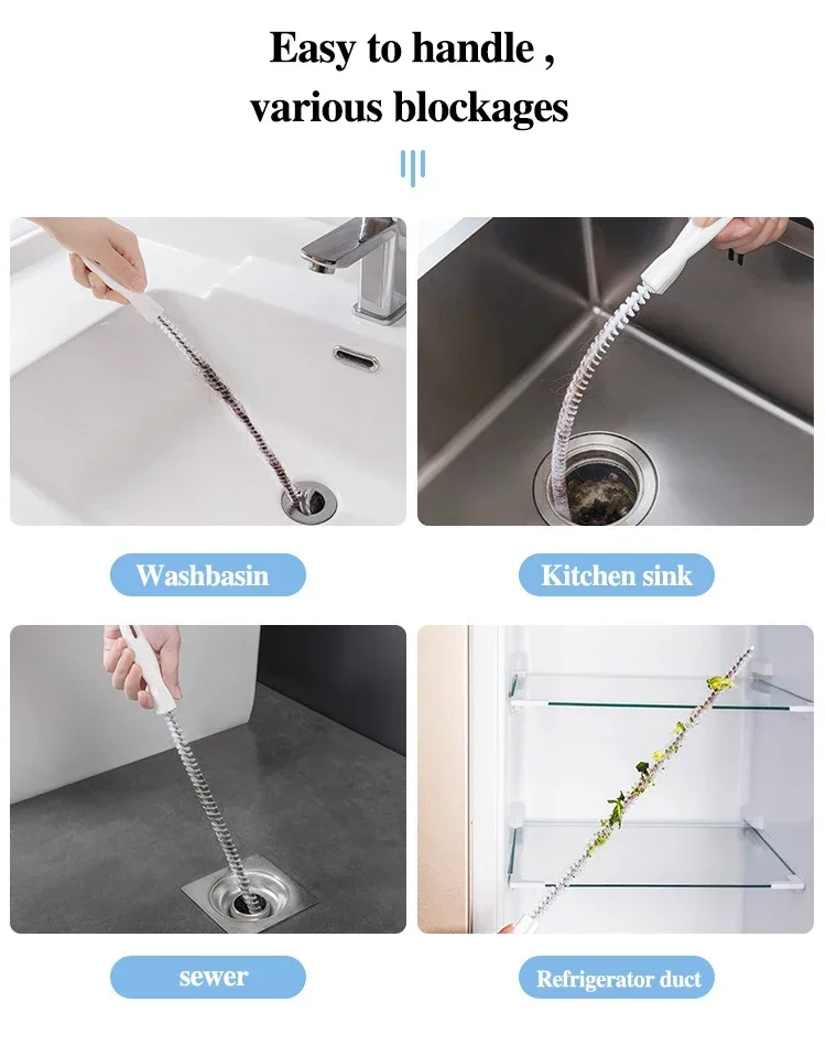 Pipe Unclogging Brush Bathroom Accessories D/bathroom Shower Tub Drain Hair Catcher Long Cleaner Cleaning Sewer Pipes Household