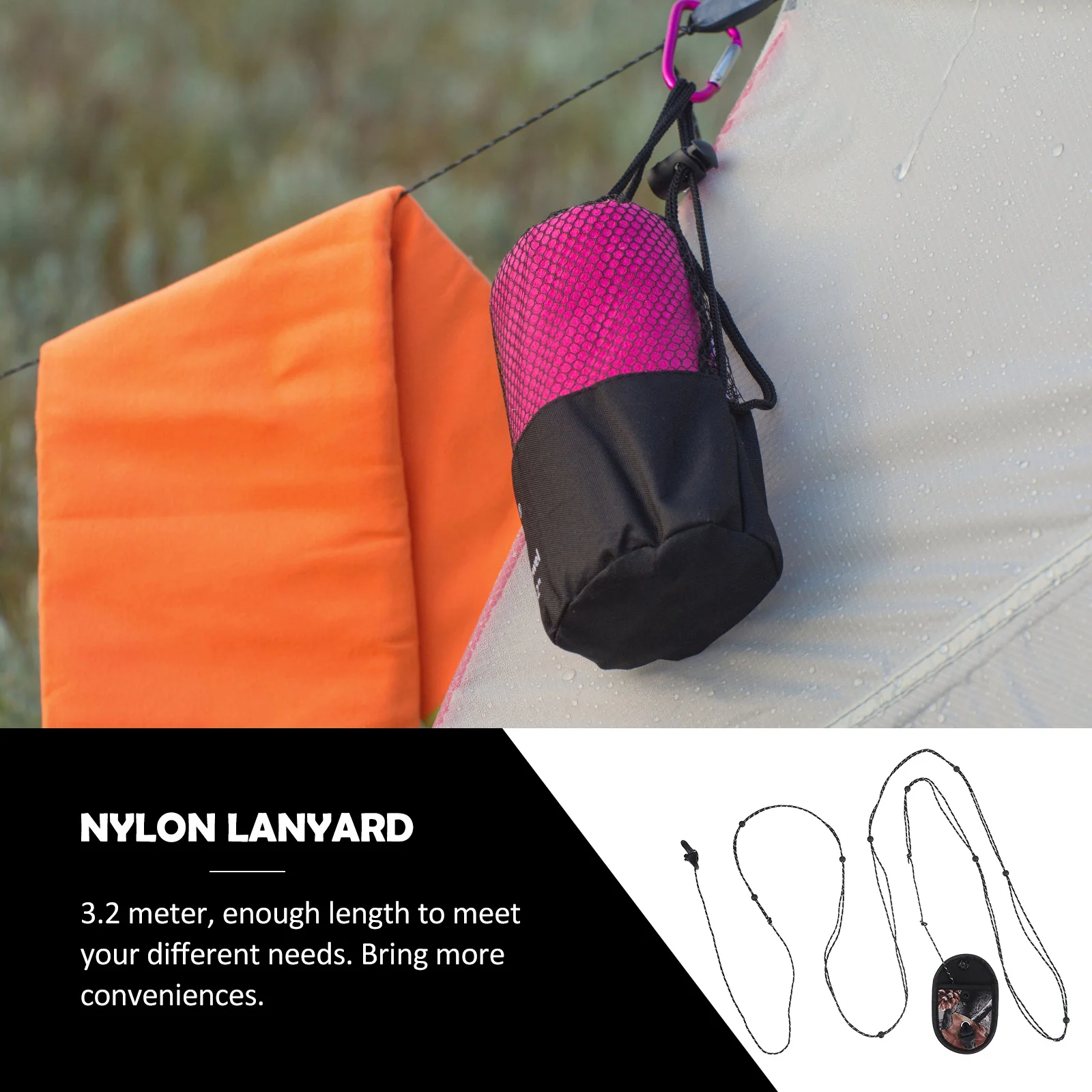 حبل تجفيف للتخييم في الهواء الطلق بطول 32 مترًا، حبل معلق للمشي لمسافات طويلة والسفر وحقيبة الظهر والنزهات والصيد والتخييم