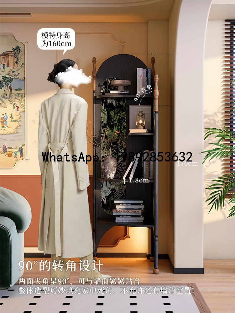 XL Solid Wood Corner Cabinet French Retro Living Room Corner Storage Shelf Wall Corner Fan-Shaped Triangle Cabinet