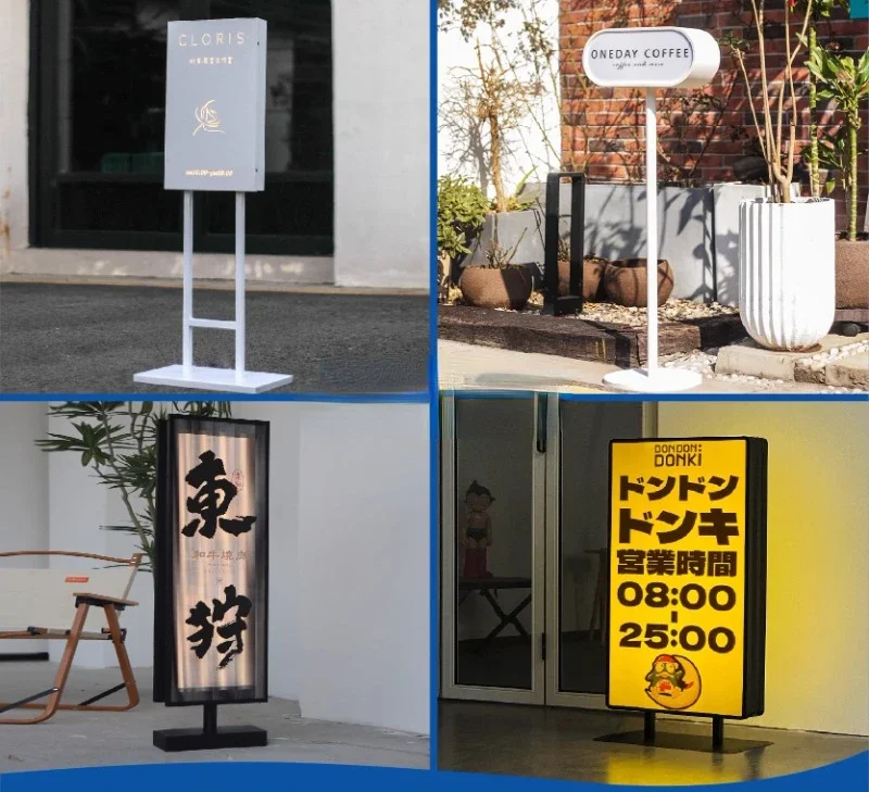 Japanese style outdoor floor light box night market stall coffee Internet celebrity road sign clock in sign billboard