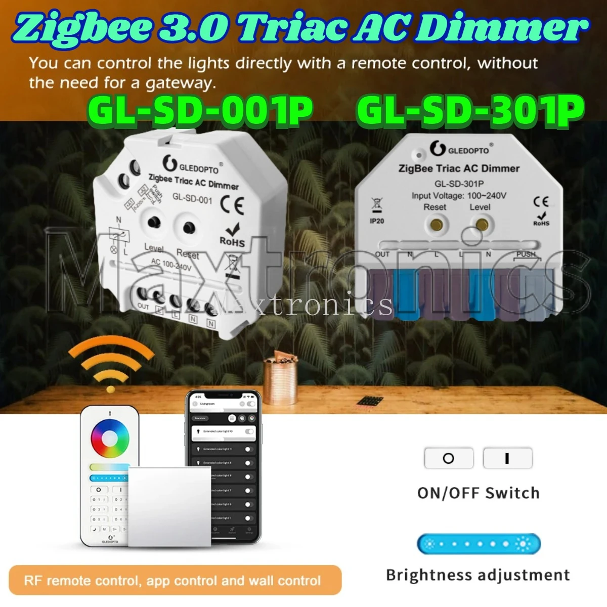 Zigbee 3.0 Triac AC Dimmer Gledopto Ultra Mini LED Dimmable Push Switch GL-SD-001P/301 Smart App Voice Control Hu/e Tuya Alexa