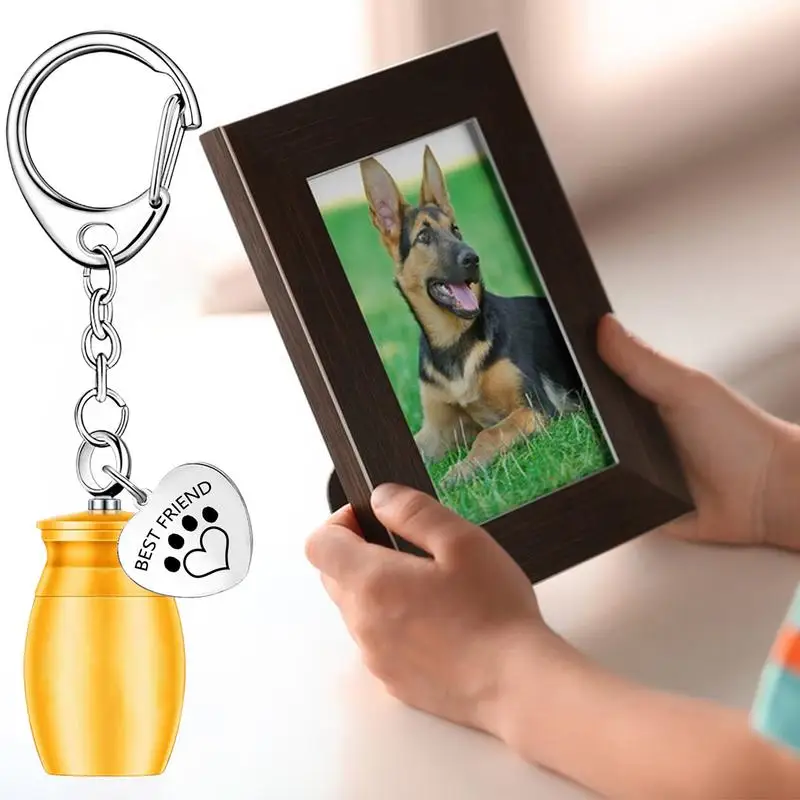 Pet Urns Keychain For Ashes Cylinder Urn Keychain Keepsake Cremation Paw Print Memorial Urn Sympathy Loss Of Pet Keyring For Dog