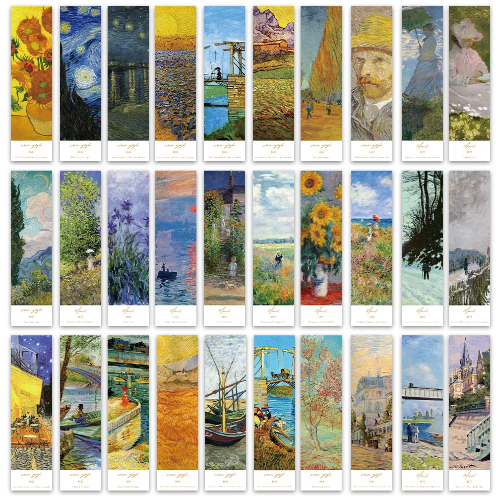 1pack/30pcs World Classic Painting Bookmarks Paper Retro Oil Painting Decoration Reading Book Page Markings Card Bookmarks