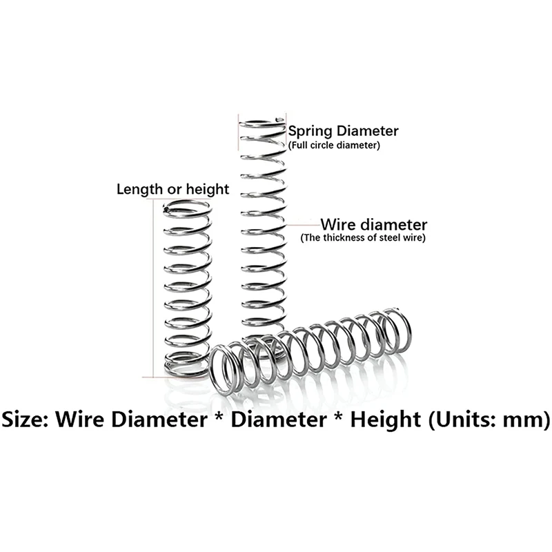 Wire Diameter 0.2mm Stainles Steel Micro Small Compression Spring OD  2mm/2.5mm/3mm/4mm Length 5-50mm 10Pcs