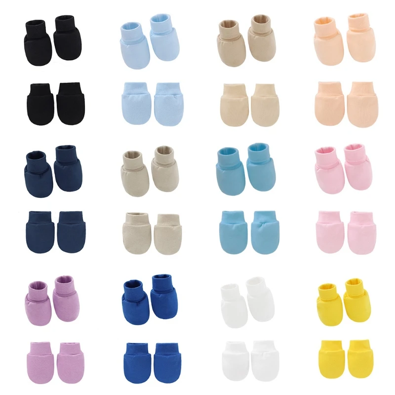 2 Pair Baby Newborn Soft Cotton Face Protection Gloves Foot Cover Set Anti Scratch Mittens Socks Kit Dropshipping