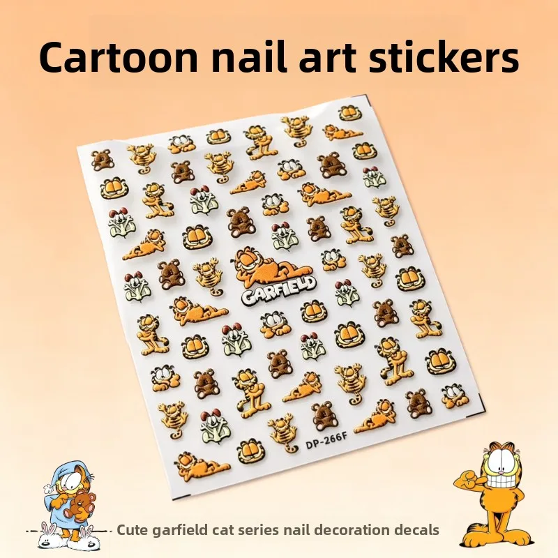 

Garfield anime cartoon cute nail stickers kawaii for boys and girls embossed stickers self-adhesive nail decals toys wholesale