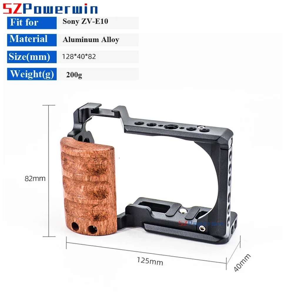 Powerwin For Sony ZV-E10 Camera Cage with wooden Handle Kit Frame Gimbal Aluminum Alloy Arri Locating Screw Protective Rig