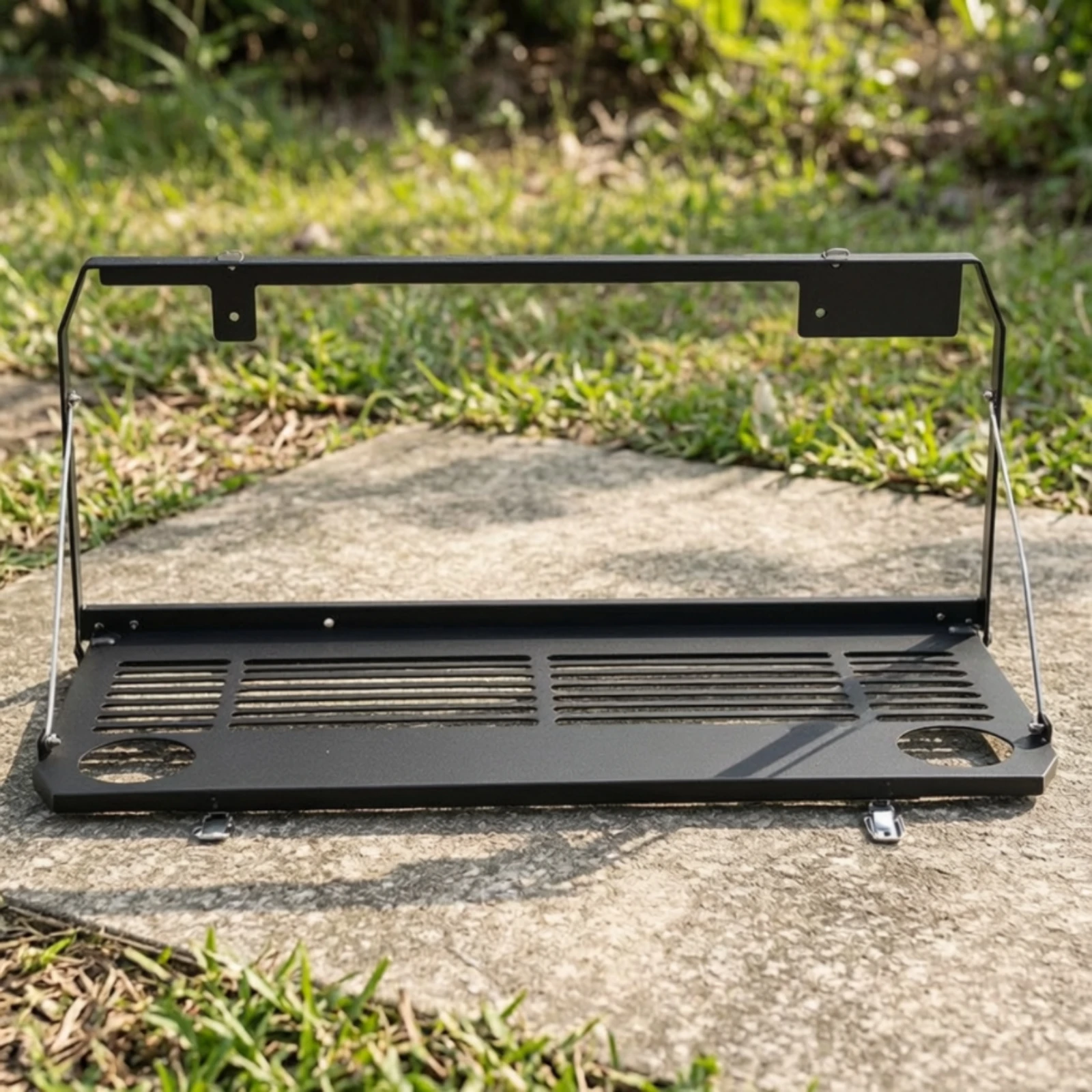 Foldable Tailgate Table Powder-Coated Tailgate Table with Cup Holders Folding Storage Rack Collapsible Vehicle Accessory Sturdy