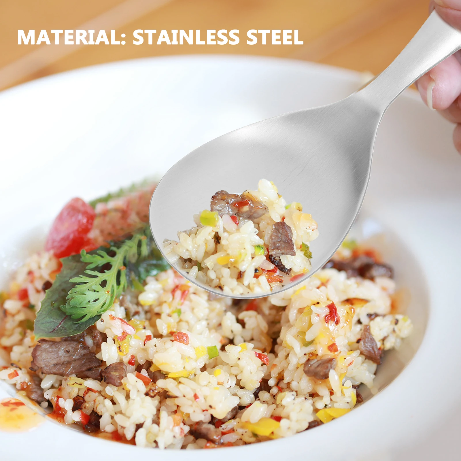 

2pcs Stainless Steel Rice Spoons Large Non-Stick Heat Insulation Cooking Scoops For Home Restaurant Hotel Kitchen