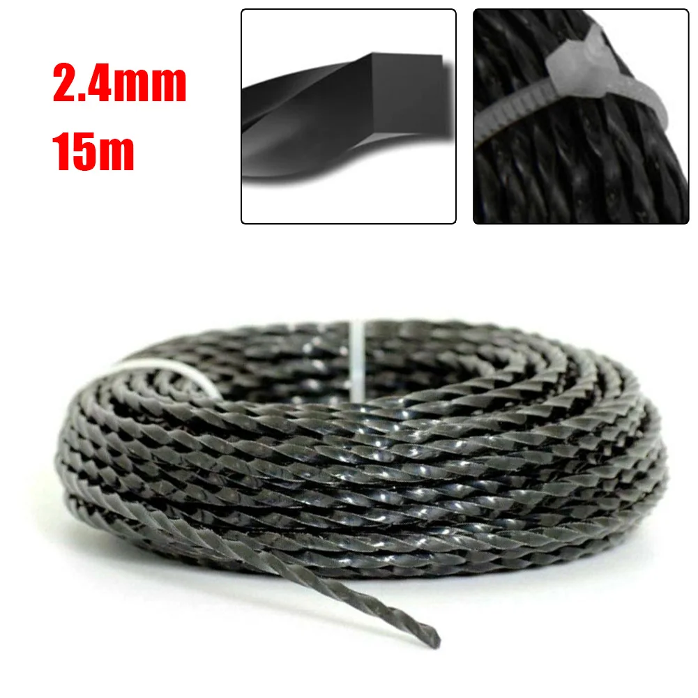 Cable de hilo de desbrozadora de larga duración, 2 y 4mm de diámetro, 15 metros, para césped y desbrozadora de jardín, uso en mantenimiento de patio