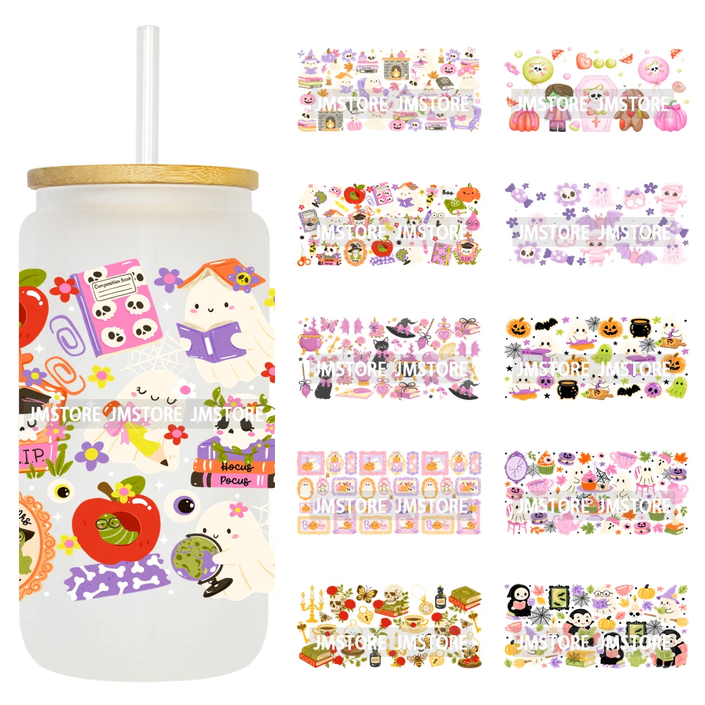 Spooky Boo-pegatinas UV DTF de fantasma librero para Halloween, listas para transferir vasos, etiquetas personalizadas para libbey can, vaso de vidrio