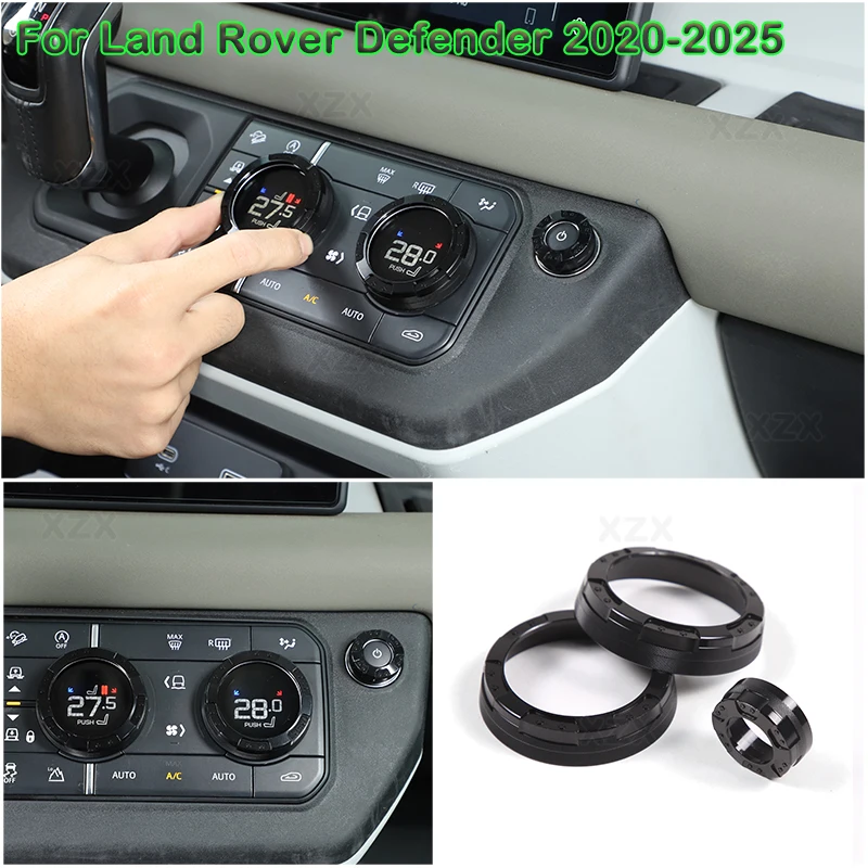For Land Rover Defender 90 110 2020-2026 Aluminum Alloy Car Air Conditioning Volume Knob Cover Decorative Ring Auto Accessories
