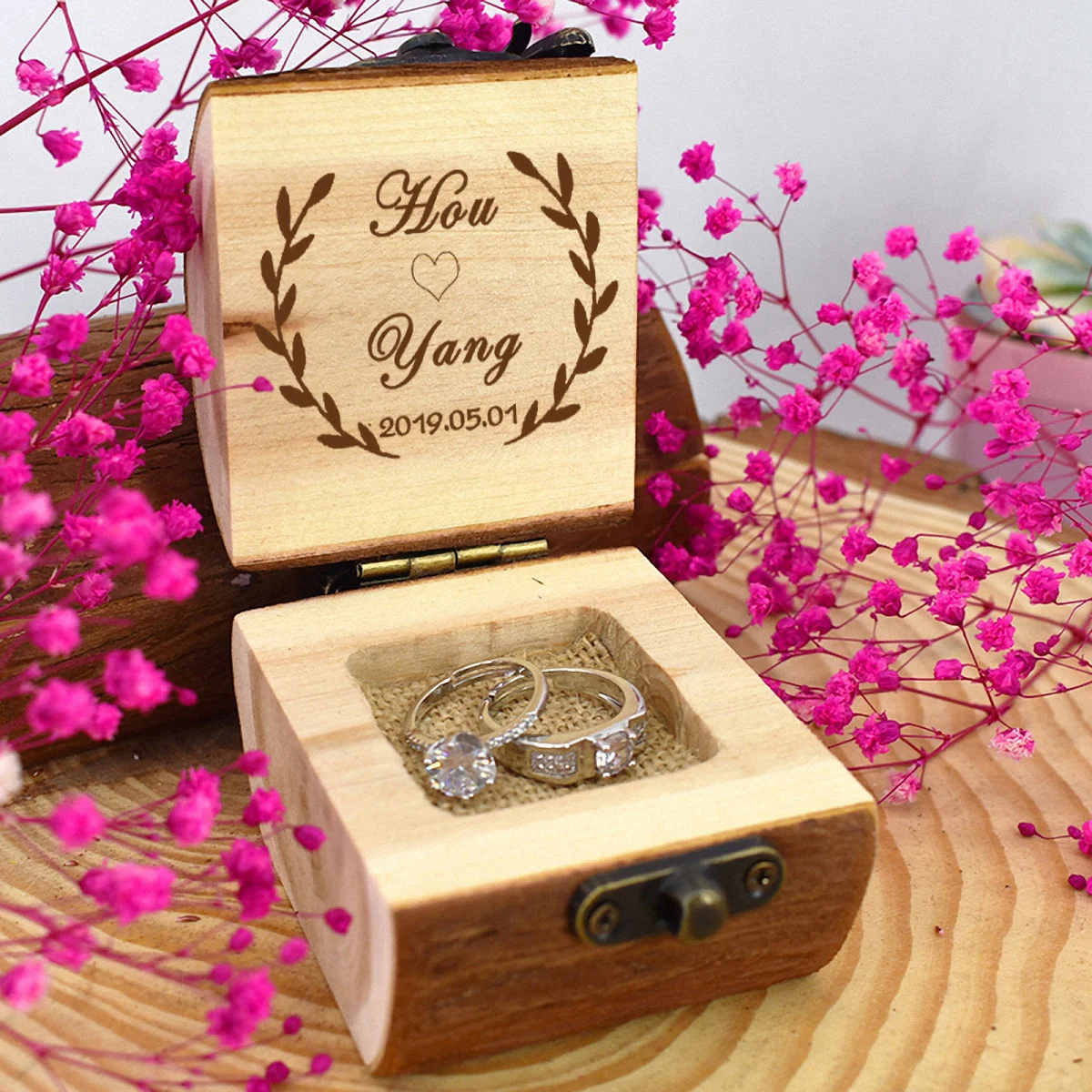 Wooden Ring Box Rustic Wedding Ceremony Holder Compact Lightweight Storage Engagement Party Wooden Ring Container