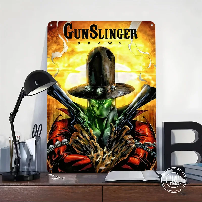 Gunslinger Spawn Comic Cover 3D Texture Metal Poster Customized Wall Art Tin Sign Gift for Mancave Garage Accessories Decor Room