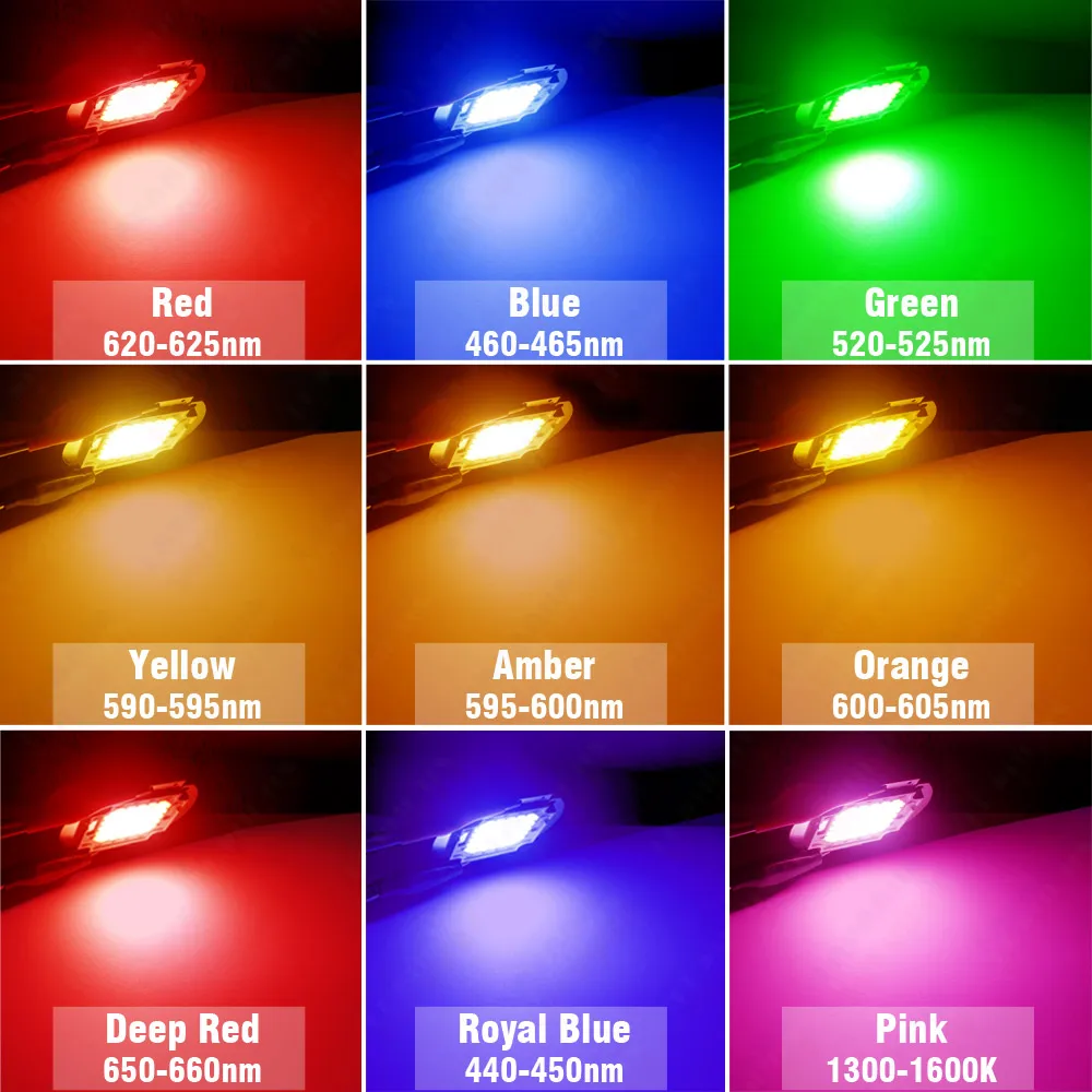 Multi Color High Power LED Chips 1 3 5 10 20 30 50 100w Watt Royal Blue Green Deep Red Orange Yellow Amber Pink COB Matrix Beads