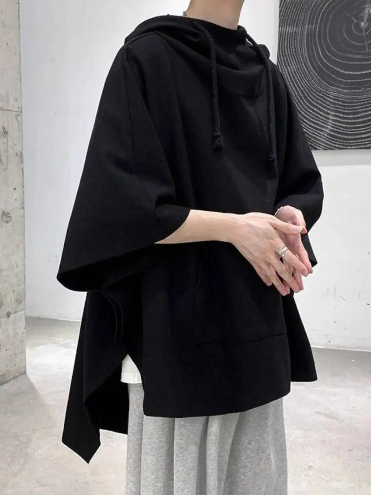 Unisex Couples Irregular Loose Hoodies Outerwear Unisex Summer Thin Japanese Style 300lbs Extra Large Size Bat Sleeve Hoodie
