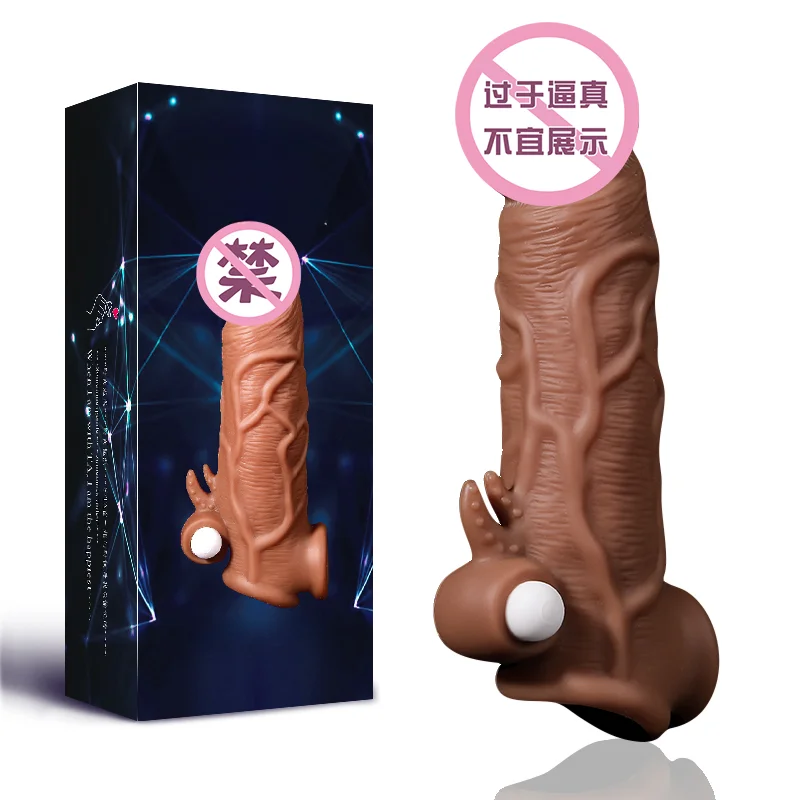 Conjugal Shock Realistic Penis Sleeve Cock Cover Vibrating Penis Vibrator Sleeve Condoms Penis Extension Enlargement Sex Toys