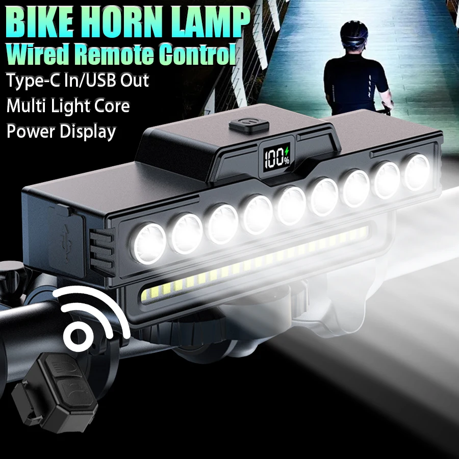 

Перезаряжаемый 30 светодиодный аварийный фонарь для велосипеда,проводной дистанционный звуковой сигнал, 7 режимов освещения, внешний аккумулятор, дисплей питания, безопасность для езды на велосипеде на открытом воздухе