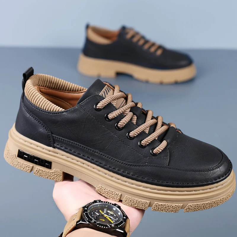 Leather Men's Shoes Lace up oxfords Luxury Brand Casual Shoes Men Sneakers Italian Breathable Tenis men Sport Skateboard Shoes