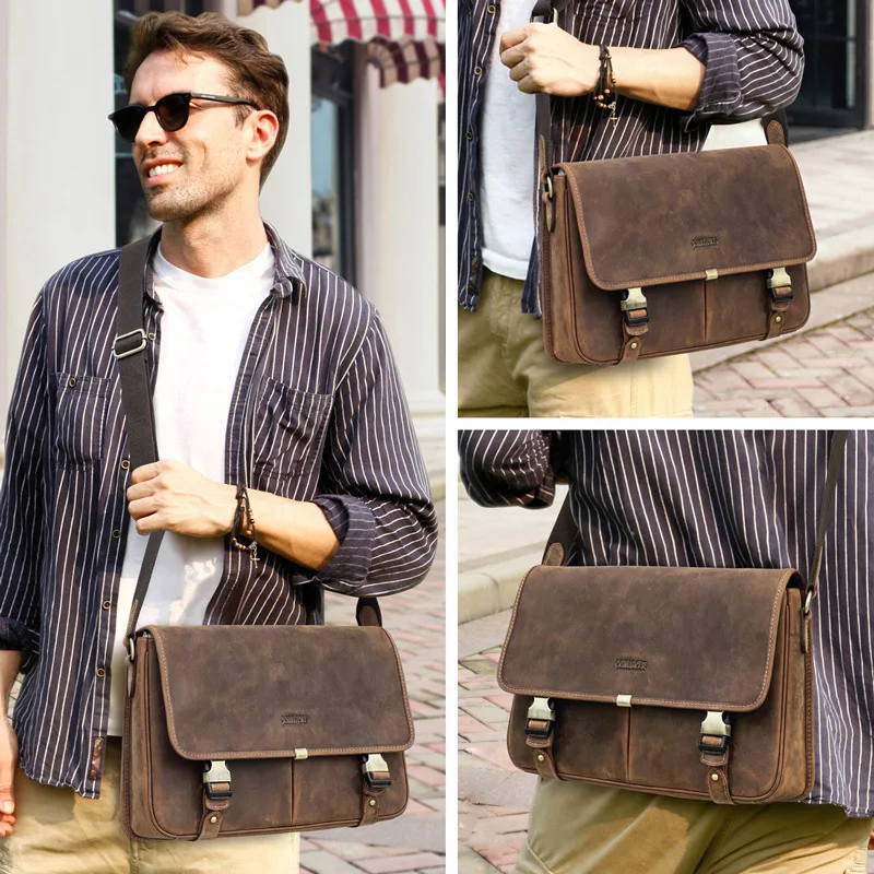 Bolsa de couro casual para computador, bolsa de couro genuíno para homens, pasta da moda para homens, bolsas de couro genuíno