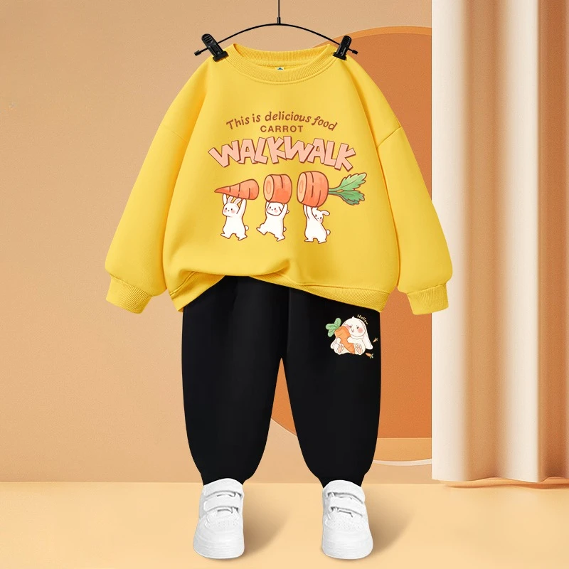 

Спортивный костюм для мальчиков и девочек, кофта с мультяшным принтом, пуловер, топ и штаны, комплект из 2 предметов на осень