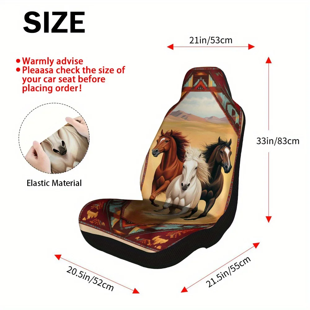 2pcs Wild Horses Trio Run Themed Car Seat Cover Set – Fit For Most Cars, High-Quality Front Seat Protectors, Durable And Stylis