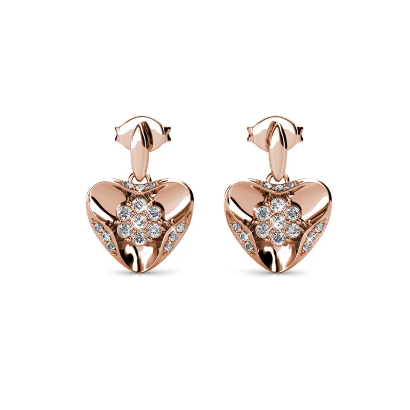 

Daisini Luxury Heart Stud Earrings with Swarovski Crystal Embedded Brass Rose Gold Plated Fashion Jewelry for Women Korean Style