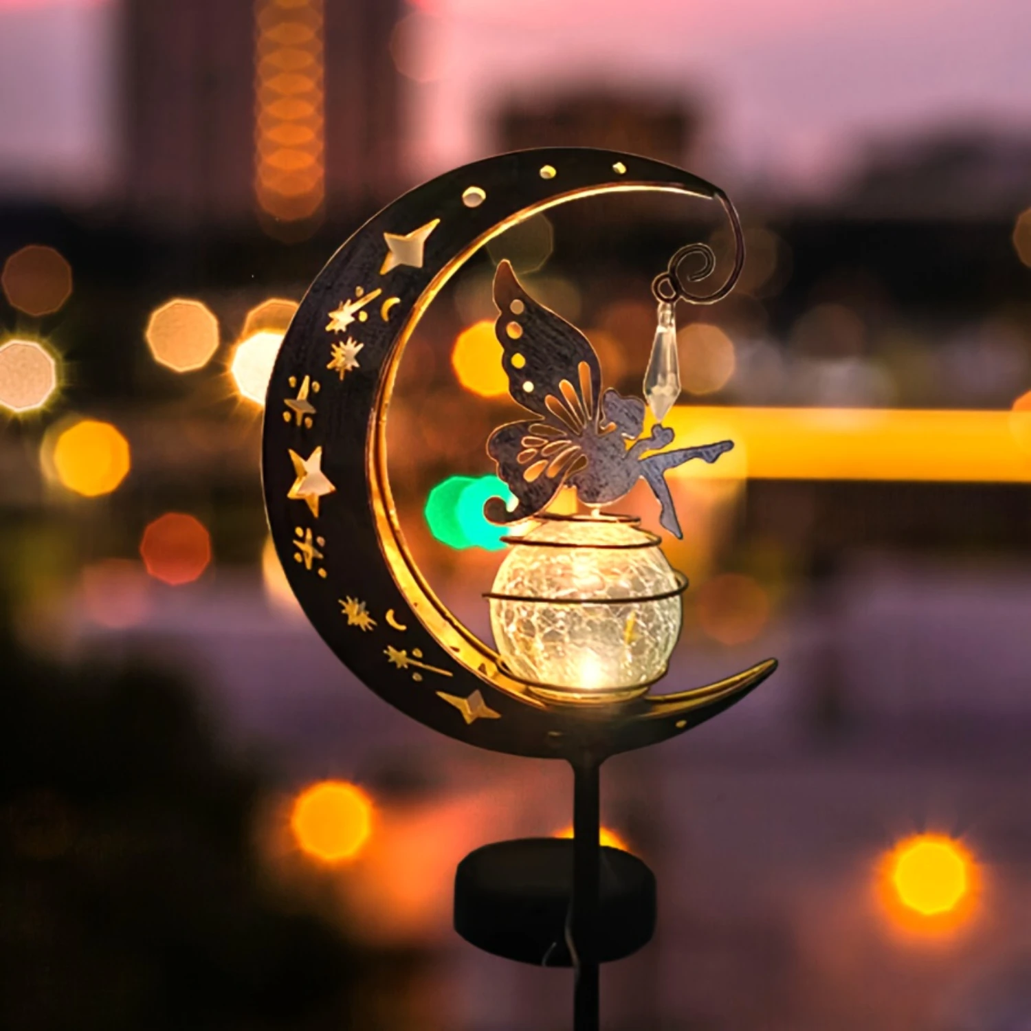Exquisite Solar-Powered  Fairy Lawn Light - Delicate Elf-Inspired Metal Stake-Mounted Yard Decor with Fantasy Style Pathway Illu