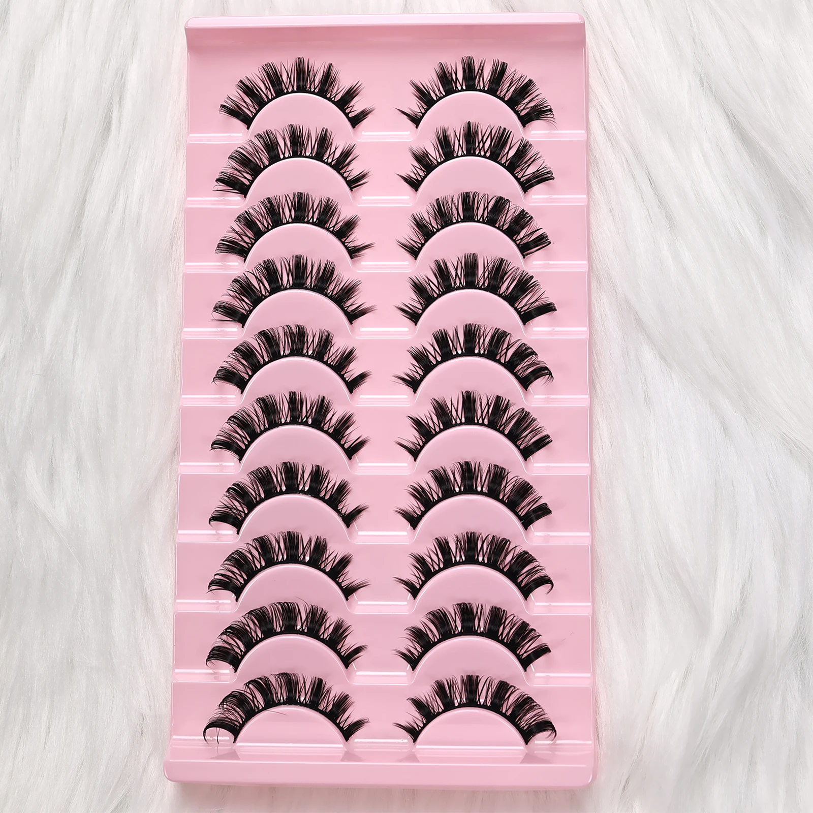 10 pares de cílios postiços russos d curvados, cílios postiços macios e reutilizáveis para data diária de festa, extensões de maquiagem para os olhos para iniciantes