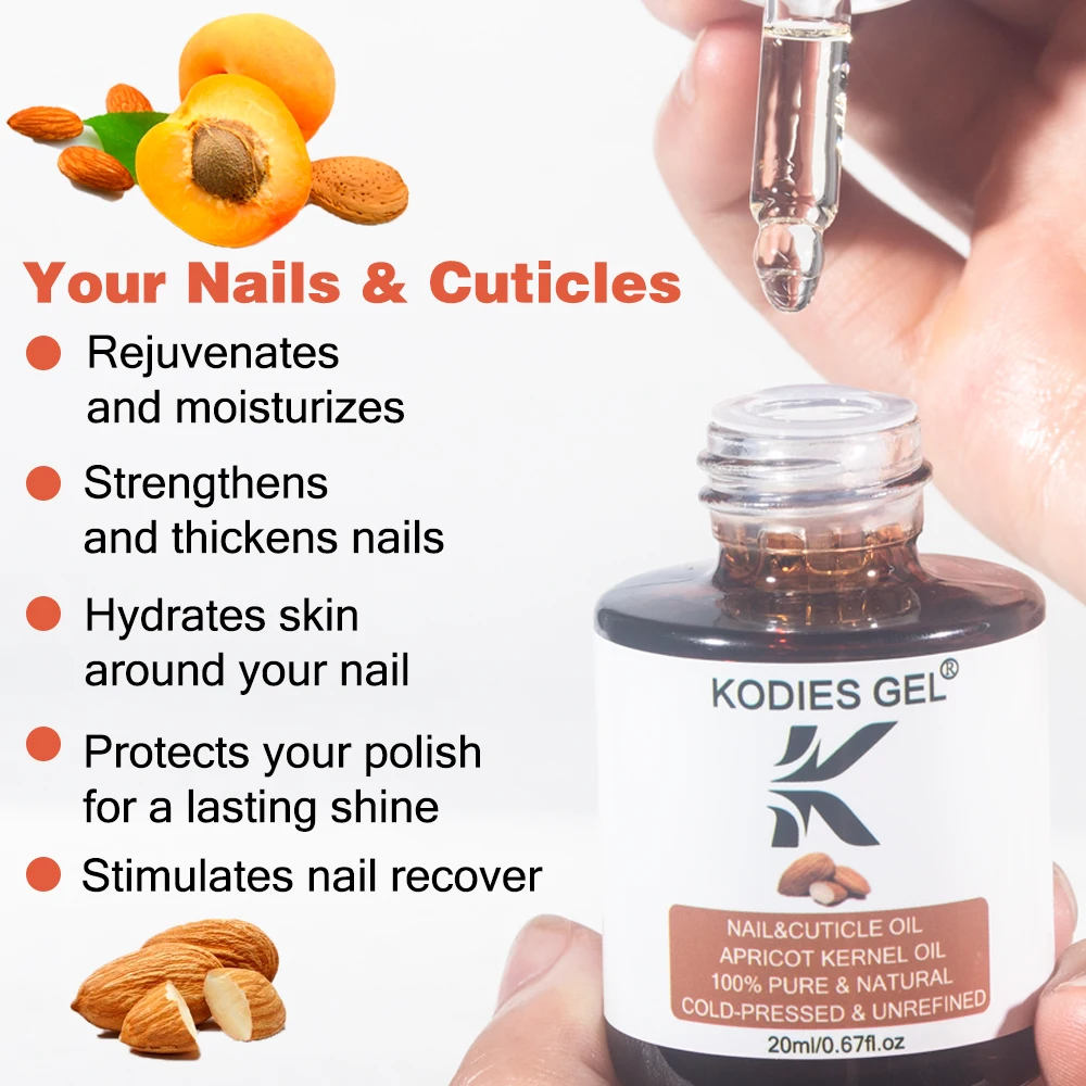 Kodies Gel Mandel Nagel Nagel haut Öl Aprikose Bio Nail Art Behandlung Serum für beschädigte Nägel 20ml kalt gepresste unraffinierte Öle