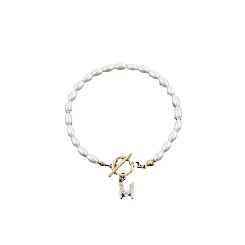 Minar Delicate 14K Real Gold Silver Plated Copper CZ Zircon 26 Letter Simulated Pearl Beaded Chain Charm Bracelets for Women