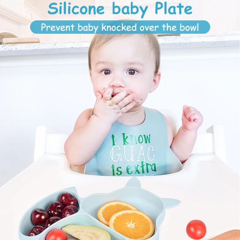 

Squirrel Silicone Tableware Baby Silicone Food Supplement Set Baby Fork Spoon Integrated Silicone Meal Tray Set