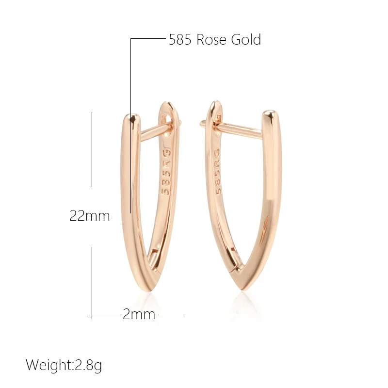 Wbmqda Glossy V Shape Earrings for Women 585 Rose Gold Color Simple Fashion Daily Party Fine Jewelry