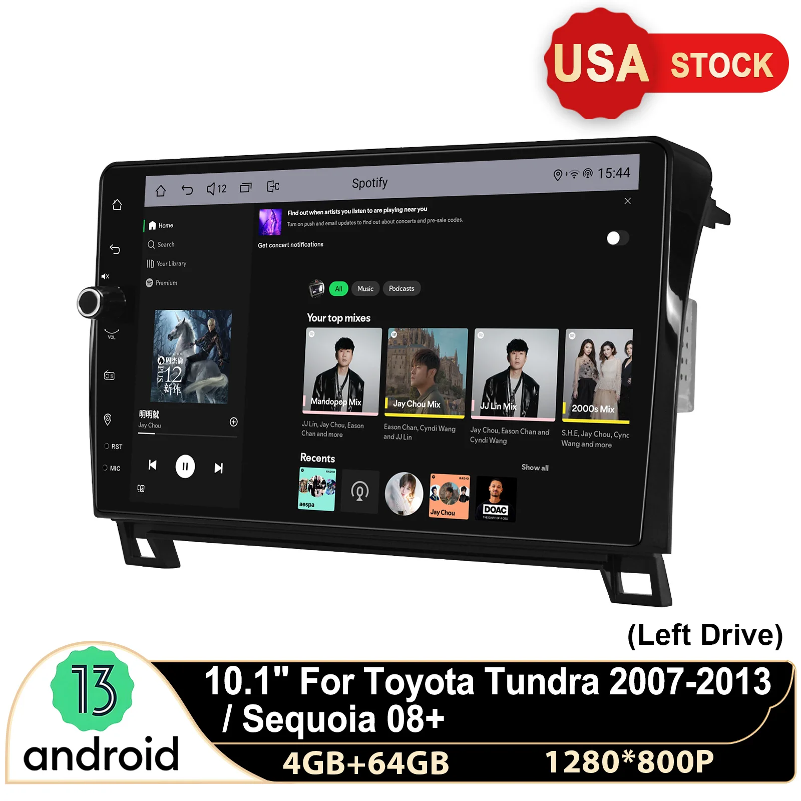 US Stock Android 13 Car Stereo Radio for Toyota Tundra & Sequoia 2007-2013 Carplay Bluetooth/USB/AUX | Plug & Pl