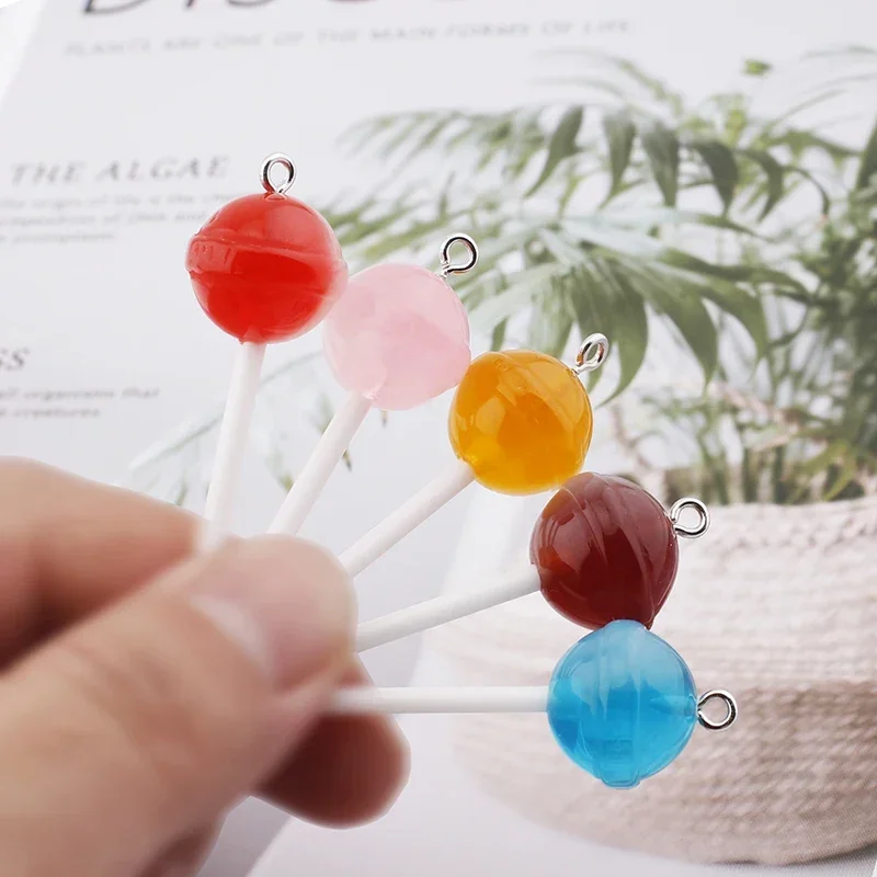 10Pcs Sugar Candy lollipop Resin Charms Diy Findings Kawaii 3D Keychain Earring Pendant Charms For Jewelry Making Suppplies