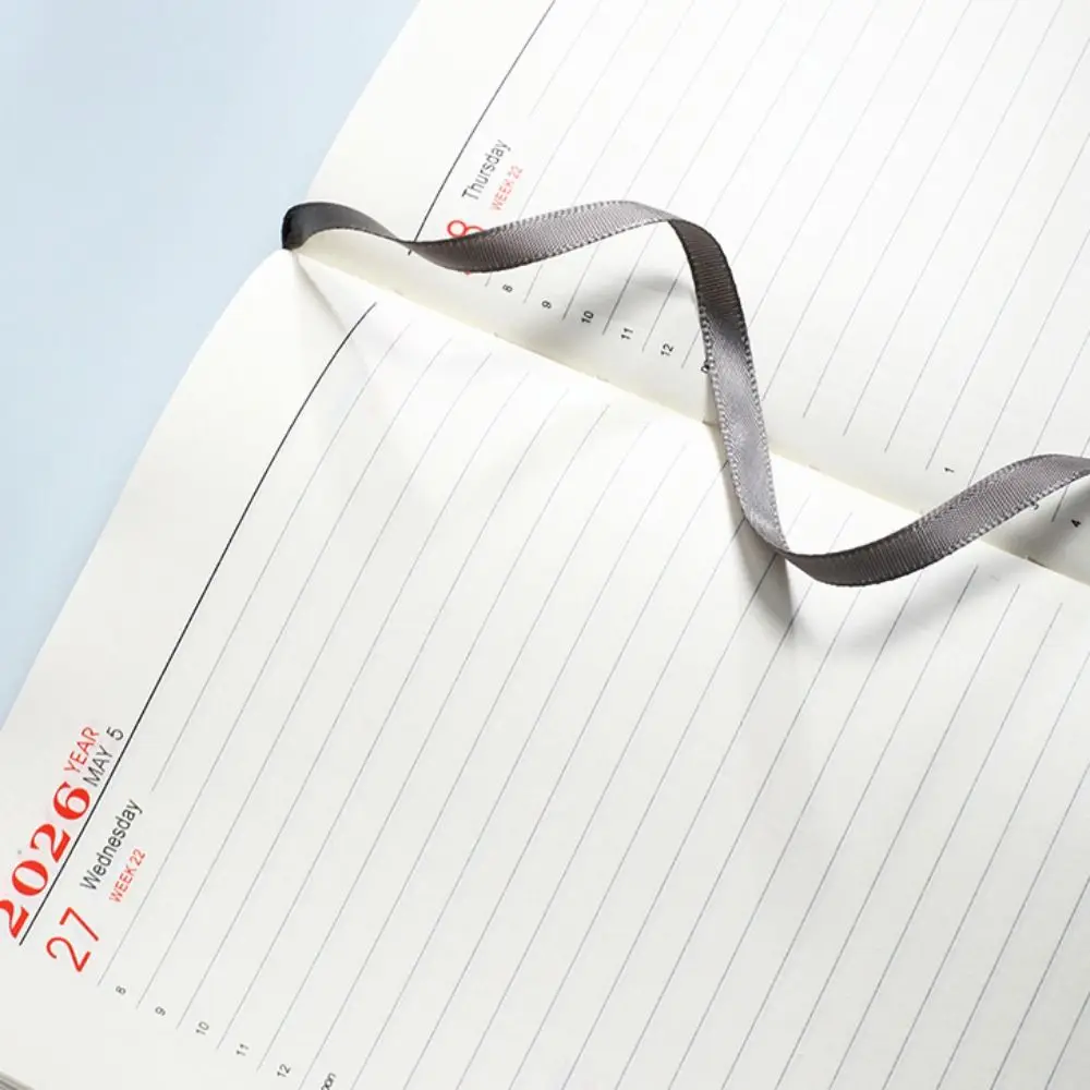 A5 2026 365-Day Schedule Notebook PU Leather Cover Thick Paper Agenda Notebook with Ribbon Bookmark Colorful Card Page Retrieval