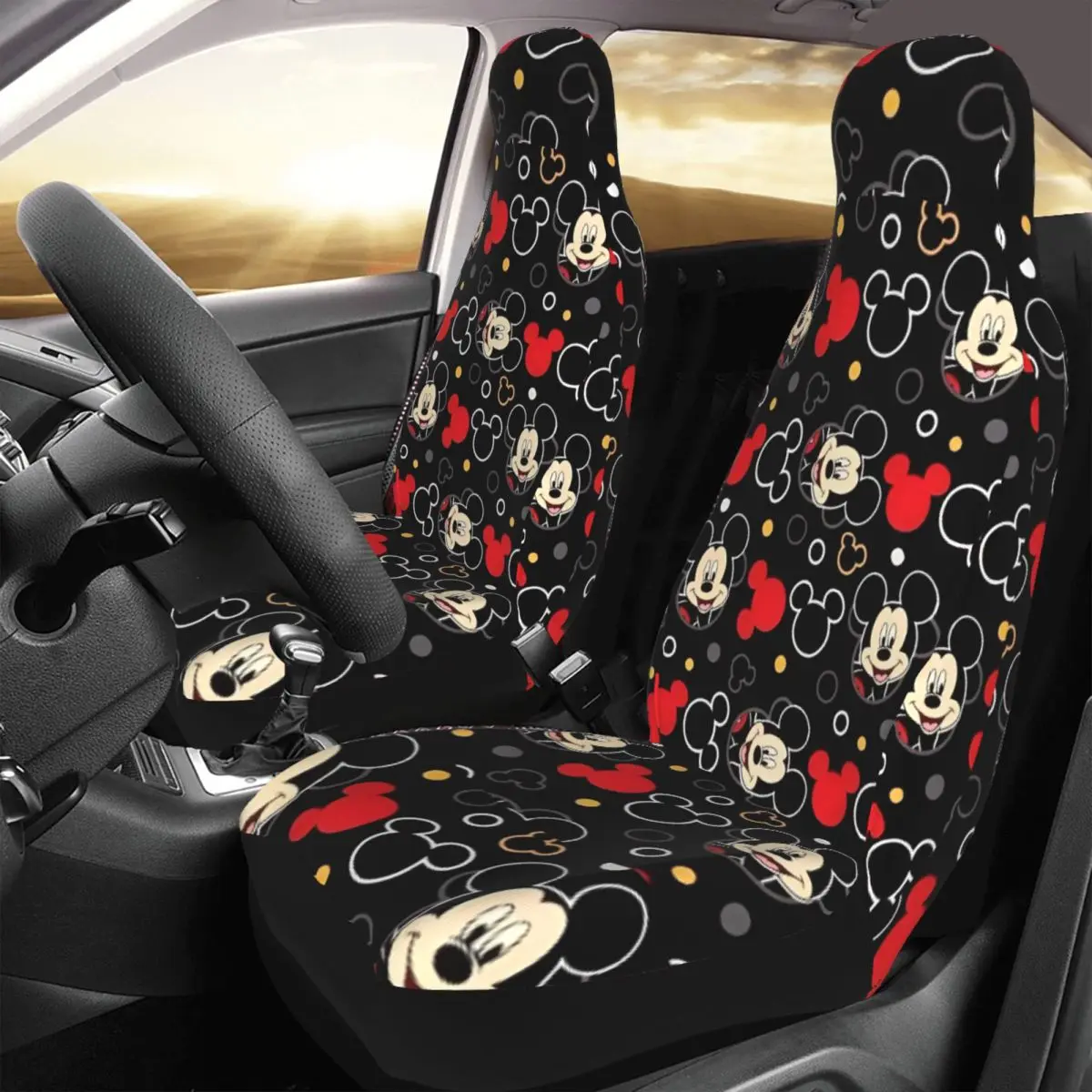 Mickey Mouse Head 2 Front Car Seat Covers for Cars Truck Sedan SUV Flexible Bucket Seats Cover