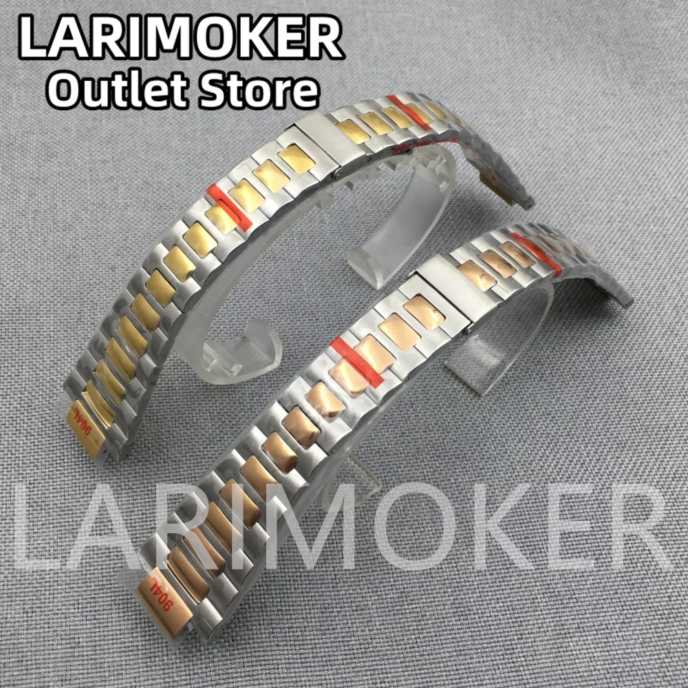 LARIMOKER 13-22mm szerokość pasek do zegarka ze stali nierdzewnej bransoletka srebrny czarny dwukolorowe złoto/różowe złoto bransoletka zapięcie pasuje do obudowy 40mm