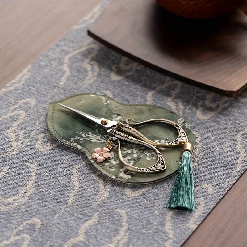 Chinese Vintage Mini Embroidery Scissors Tassel Decor Craft Shears with Gourd Fabric Cover DIY Sewing Thread Cutting Tool - view 3