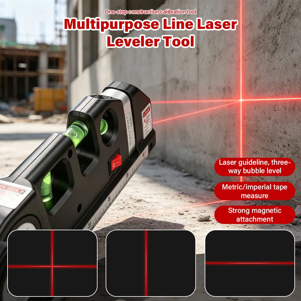 High precision Laser Level Horizon Vertical Measure 8FT Aligner Standard and Metric Rulers Multipurpose Measure Level Laser