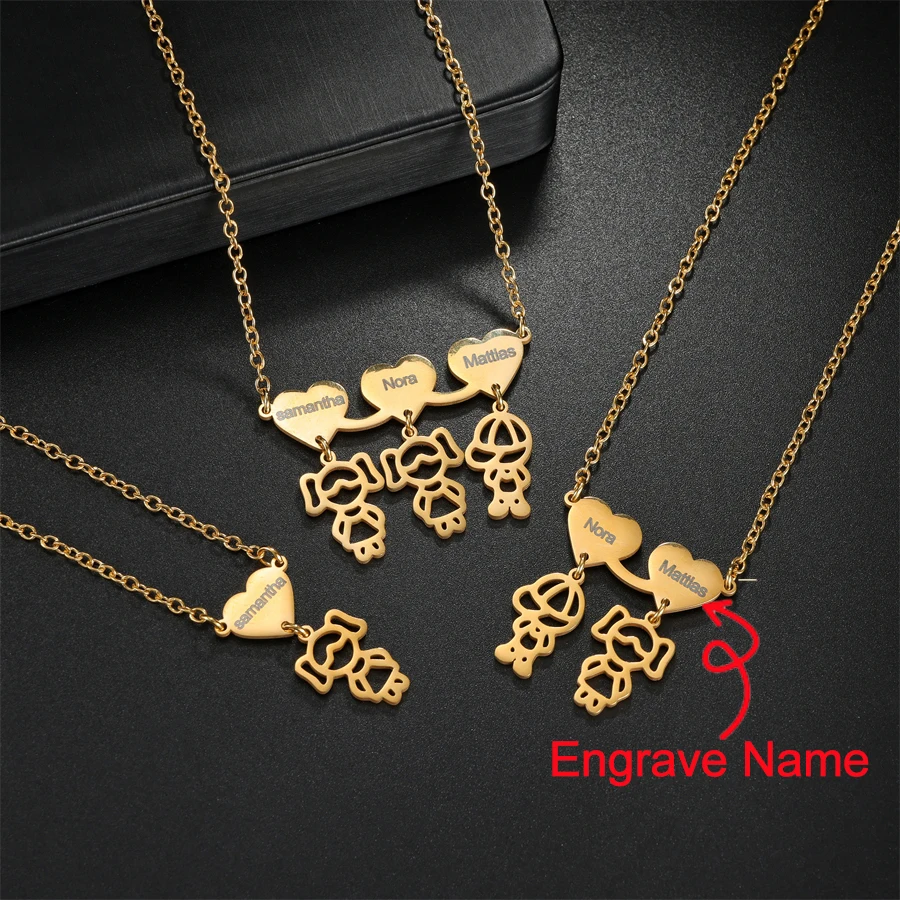 

Acheerup Personalized Engrave Name Heart Necklace for Women Kid Stainless Steel Custom Girl Boy Charms Chain Jewelry Family Gift