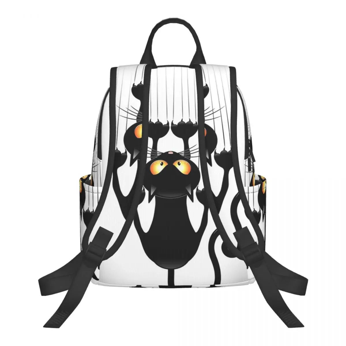 Cartoon Black Cat Hanging On Student Backpack School Bag Hiking Travel Daypack for Men Women Bookbag Shoulder Bags