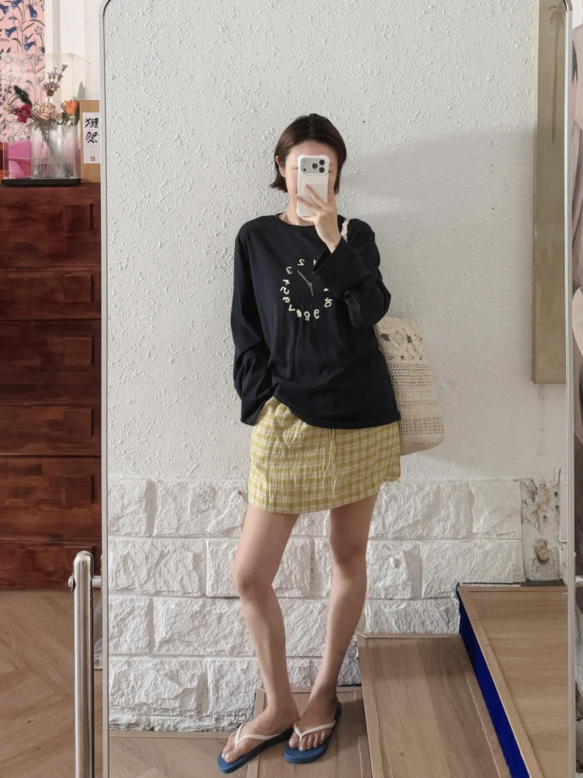 American Retro Yellow Plaid Linen Short Skirt Drawstring Anti-Light High End Natural Breathable Dry Half Skirt Women Summer