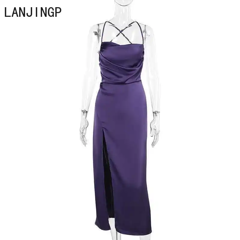 فستان صيفي بنمط هيبورن الفرنسي الفاخر مع حمالة من الساتان الأرجواني لعيد الميلاد فستان نسائي #5