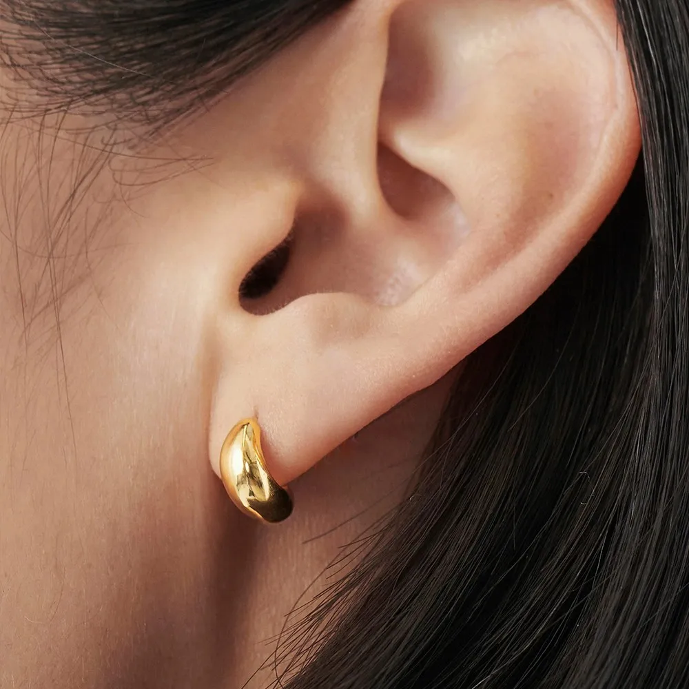 Smooth Dome Huggie 18K Gold Plated Earrings Minimalist Glossy Chunky Hoop Earring Elegant Daily Wear Jewelry Gift for Women