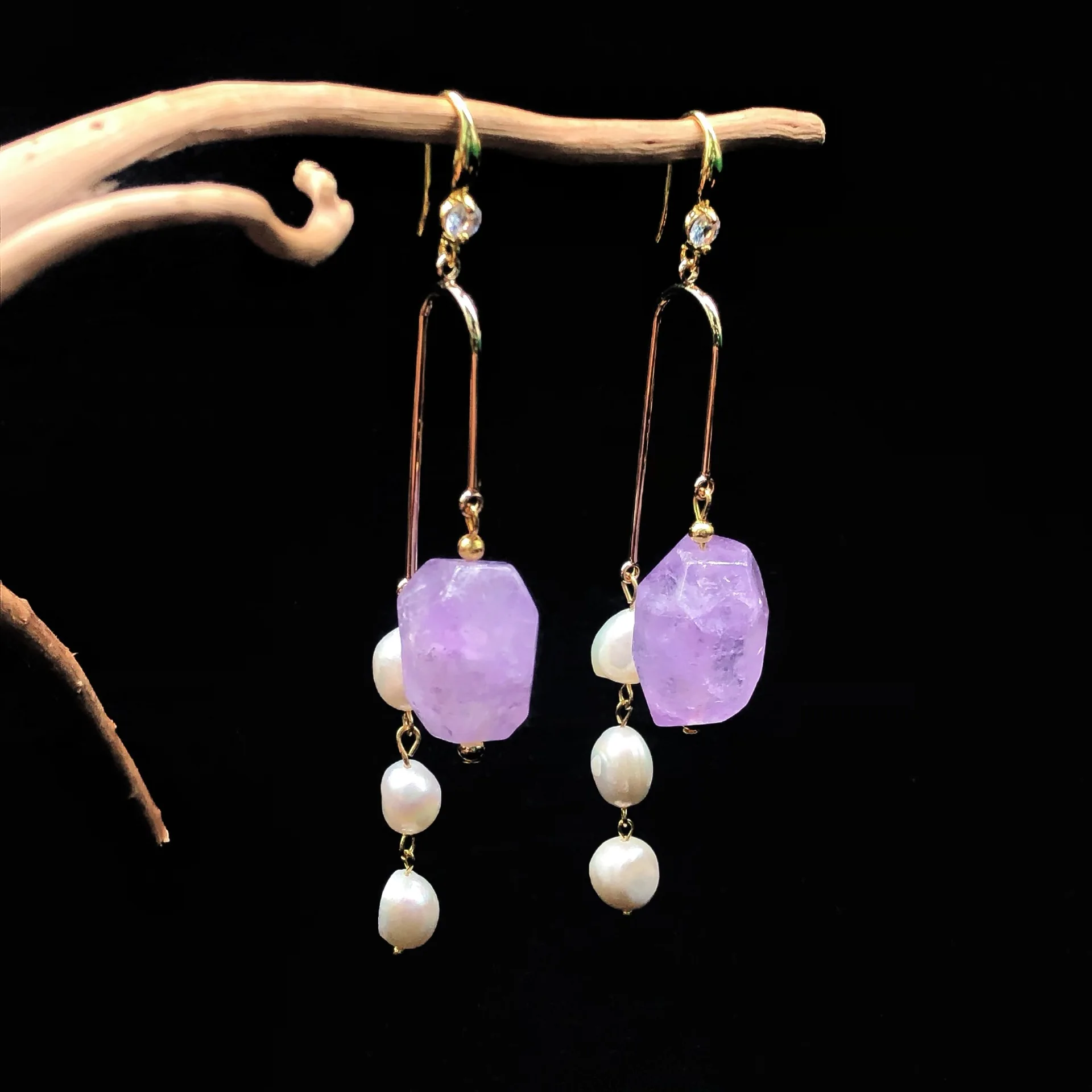 

Charm Pearl Tassel Earrings Long Drop Dangle Earrings Amethyst Tiger's Eye for Women's Accessory Party Gifts