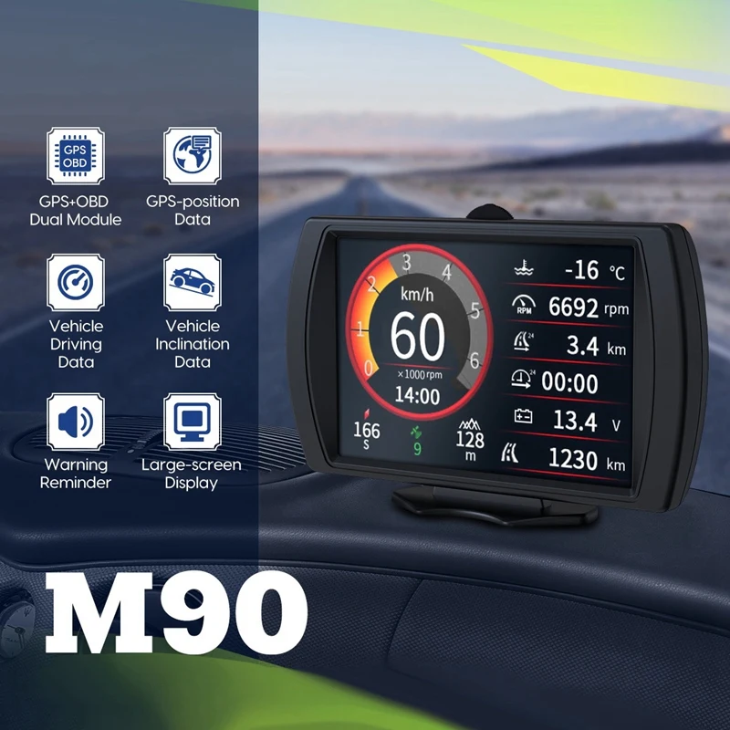 M90 Multi-Functional Car Head-Up Display HUD GPS Slope Meter OBD-II Speed Odometer Car Accessories