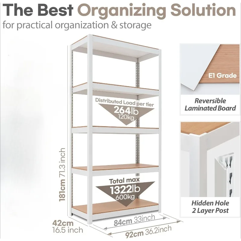 House 5Tier Laminated Boltless Metal Shelving Unit Adjustable Storage Utility Rack Heavy Duty Shelves Organization 1Pack